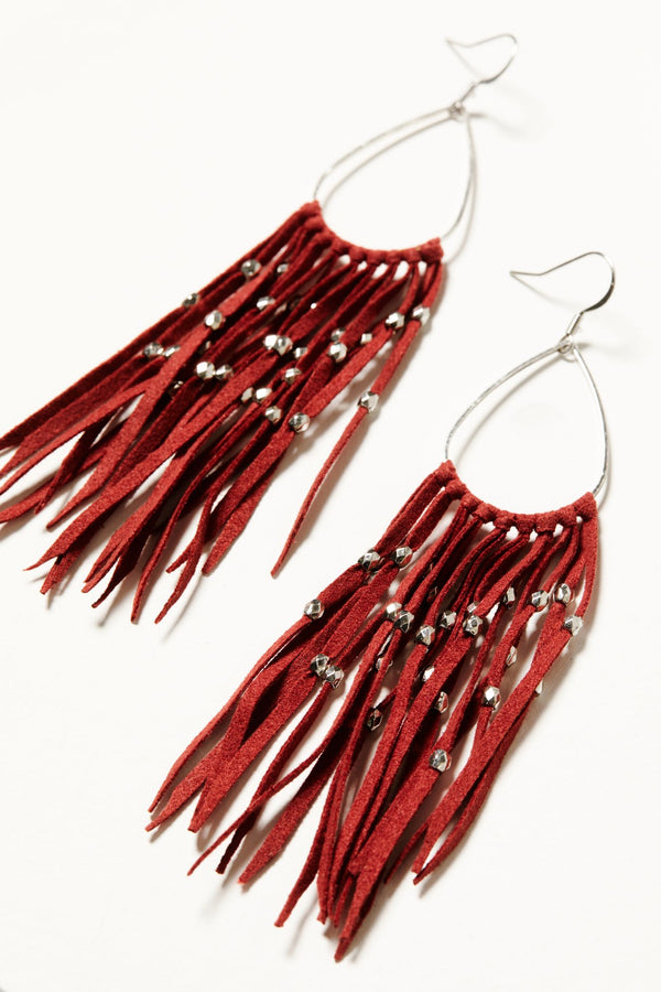 Havana Antique Fringe Earrings - Red