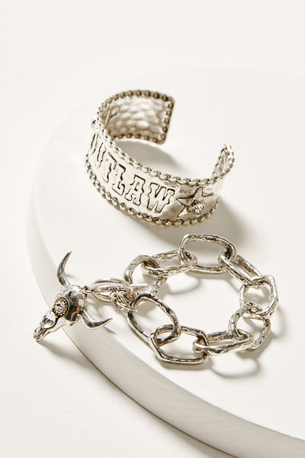 Tyndale Outlaw Cuff Bracelet Set - 2 Piece - Silver