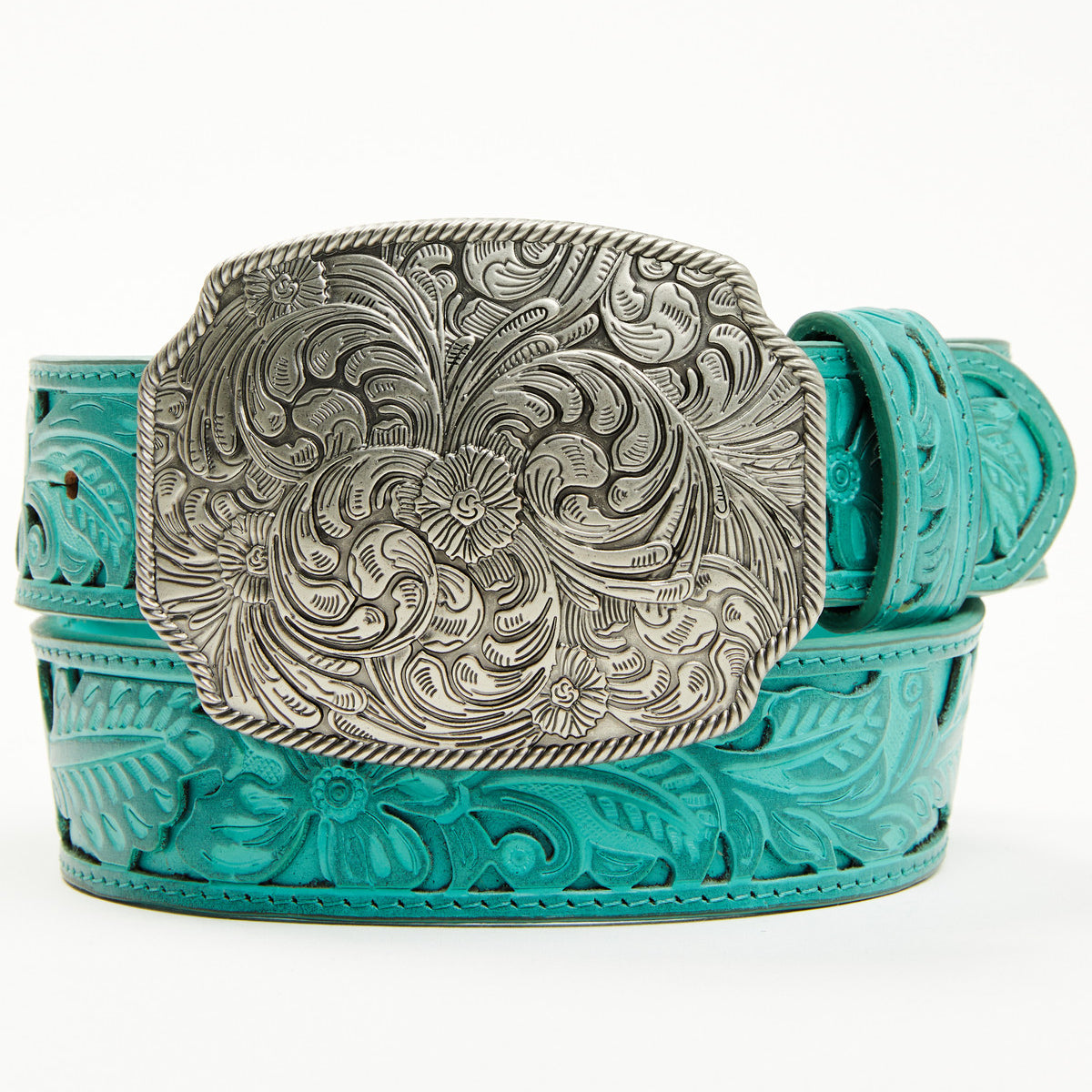 3-D Belt Womens Blue Tooled Leather Rhinestone Western Cowgirl Belt Size 32 647 Premium Strap Men Women Western Fashion Blue Bling Bling  main image 4