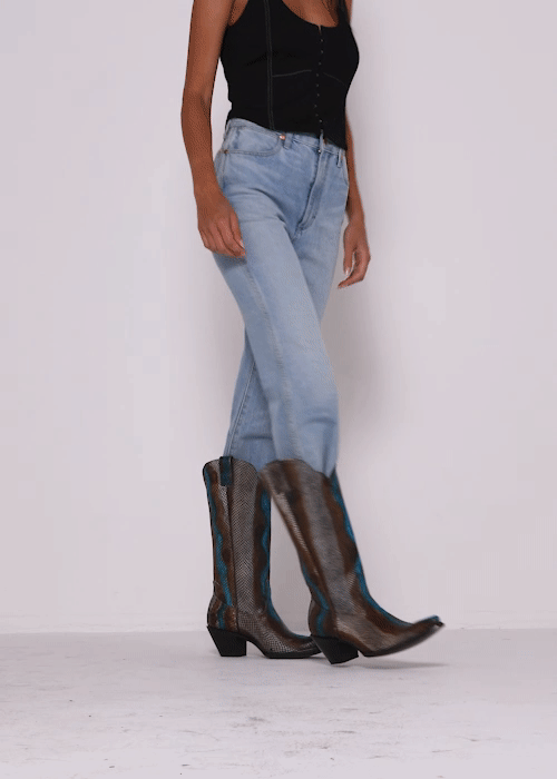 Strut Snake Print Leather Western Boots - Snip Toe