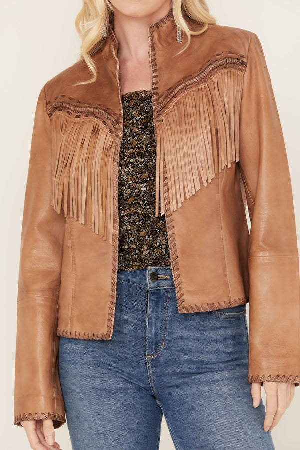 Daisy Leather Fringe Jacket - Medium Brown