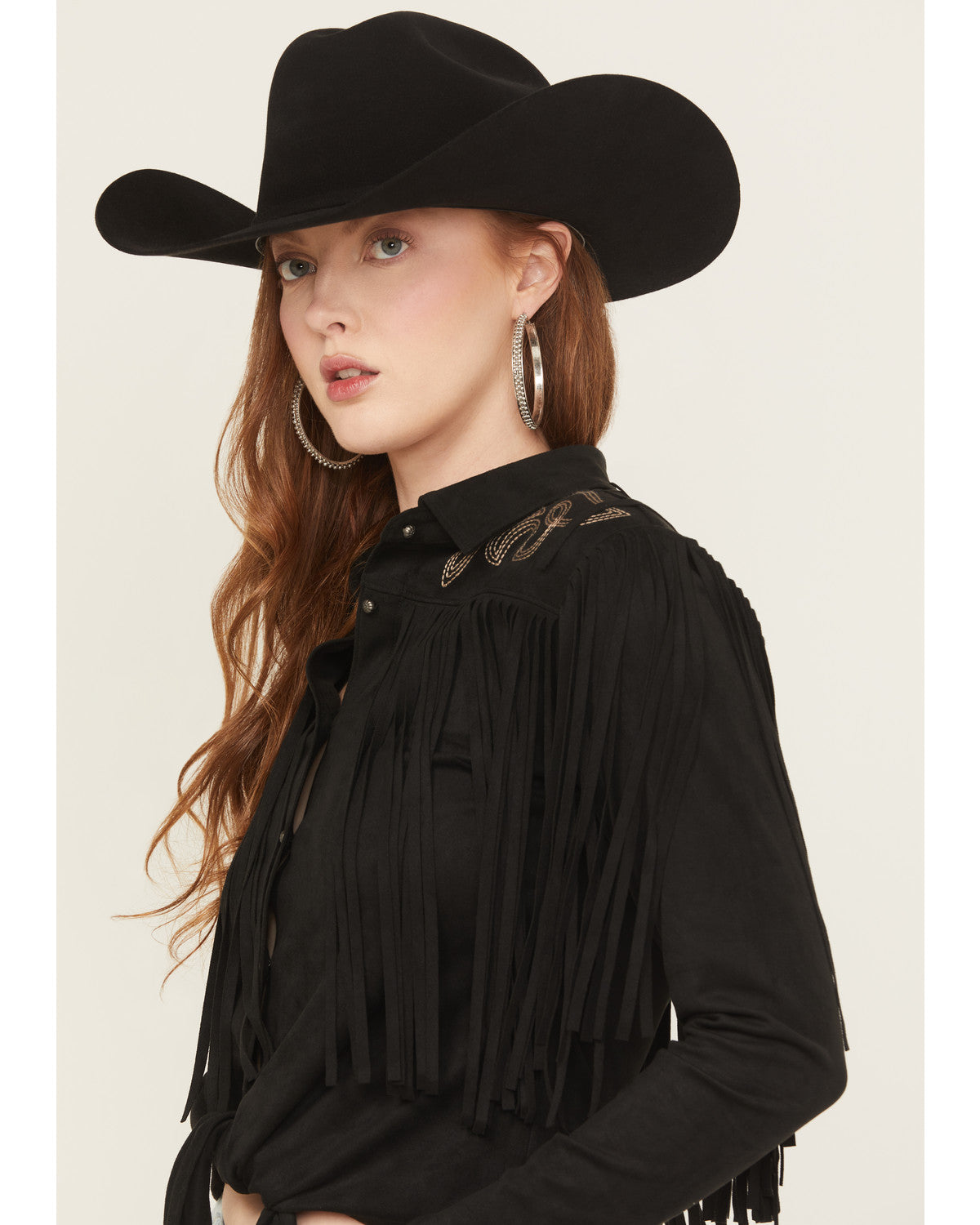 McKinney Faux Suede Long Sleeve Fringe Top