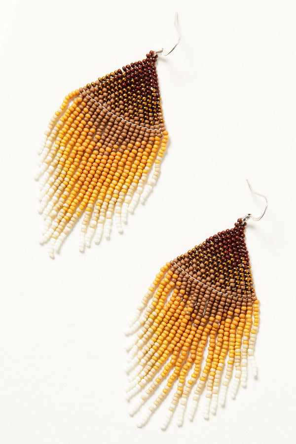 Copperlily Seed Bead Fringe Earrings - Brown