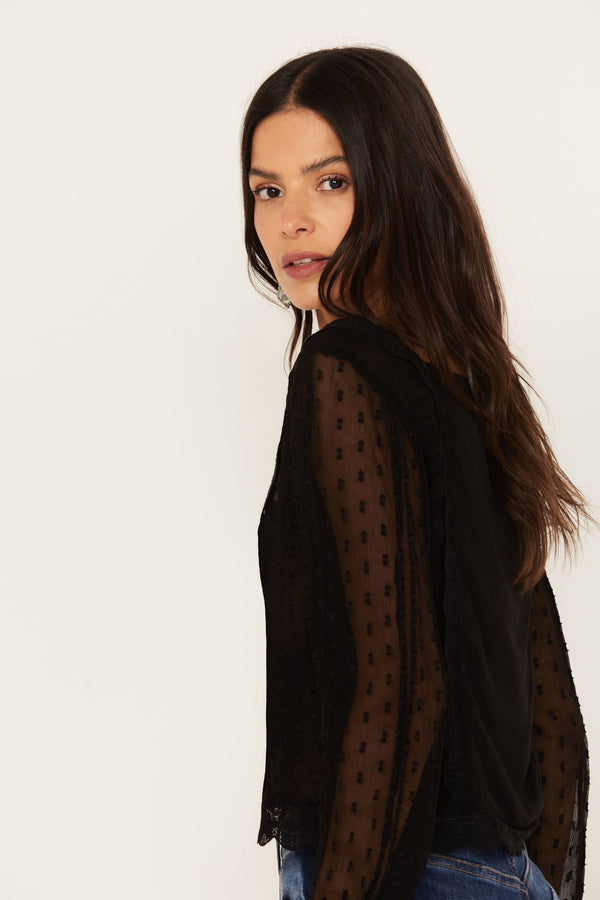 Coreopsis Embroidered Chiffon Top - Black