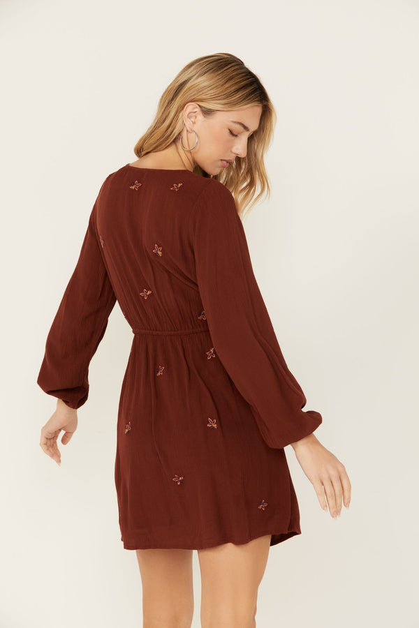 Amherst Embroidered Dress - Mahogany