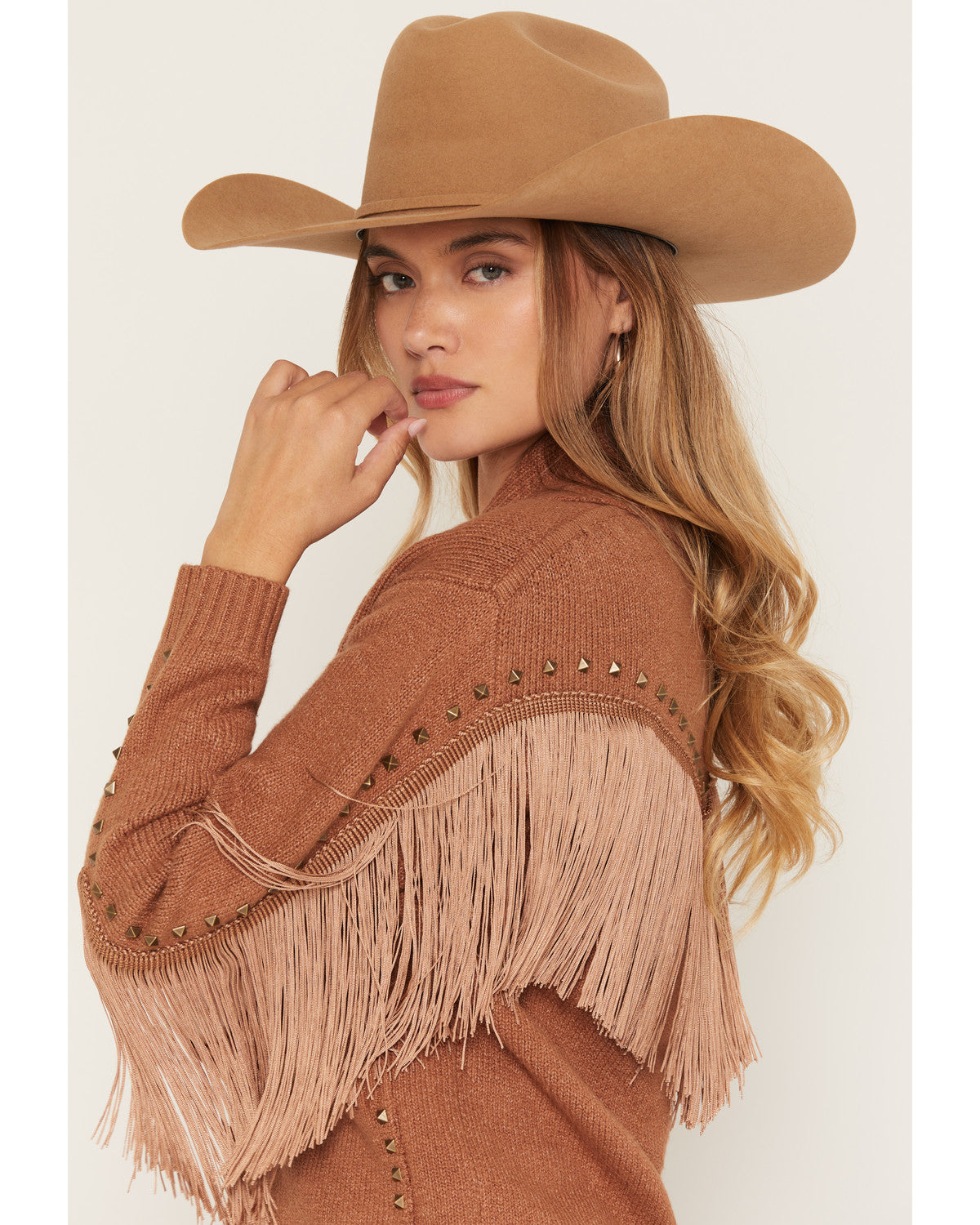 Hicks Studded Fringe Button-Down Midi Cardigan