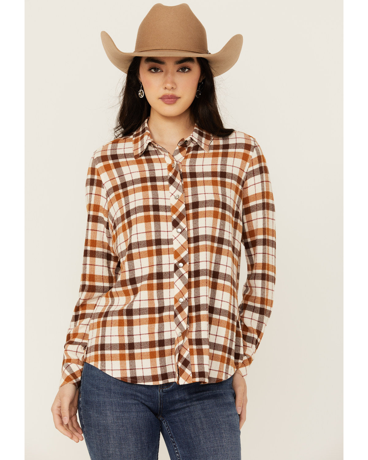 Petersyn Aldrich Tartan Plaid Button Front Top outlets Pearl Snap Shirt Western Cowgirl