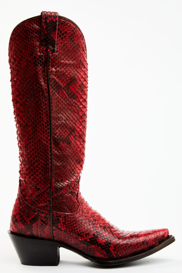 Slay Exotic Python Tall Western Boots - Snip Toe - Red