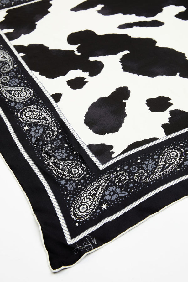 Black Spotted Cow Silk Wild Rag - Black