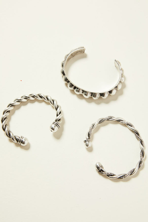 Never Bending Spiraling Cuff Bracelet Set - Silver