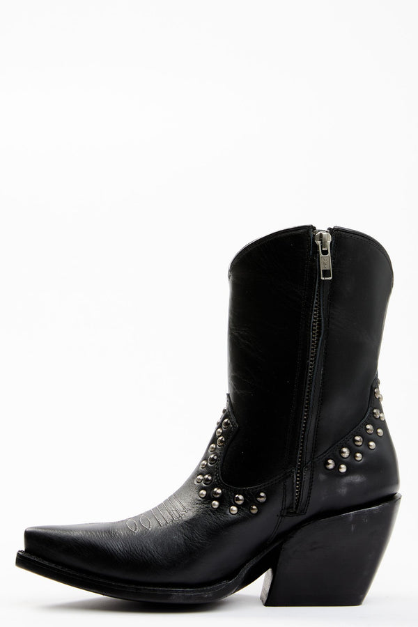 Studded Fringe Day Trip Cowgirl Boots - Snip Toe - Black