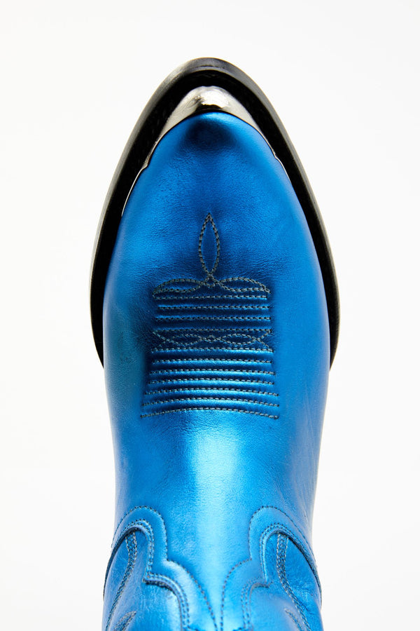 Wheels Metallic Leather Booties - Pointed Toe - Royal Blue
