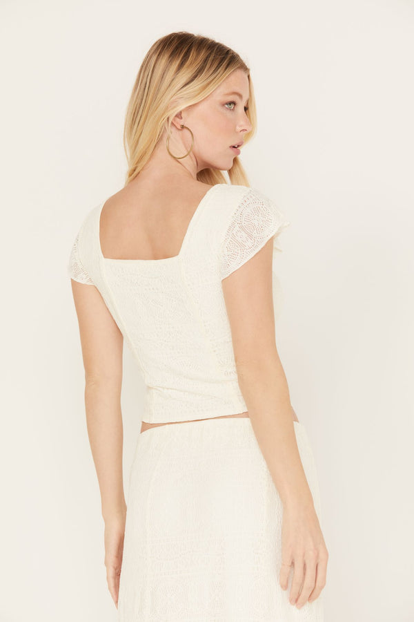 Montana Western Lady Lace Cropped Top - Ivory