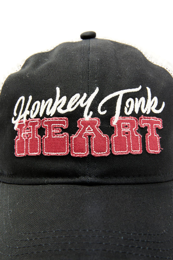 Honky Tonk Heart Embroidered Mesh-Back Baseball Hat - Black