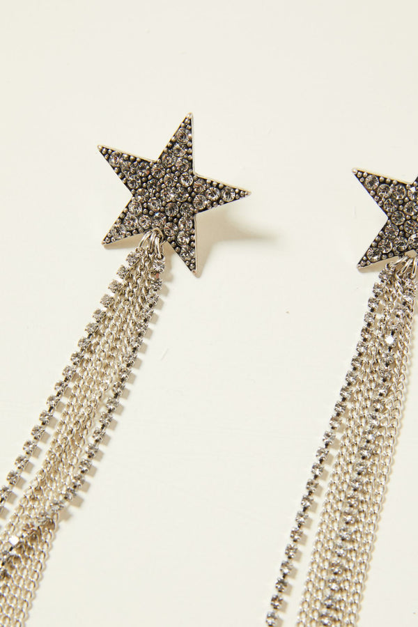 Shooting Star Fringe Earrings - Silver