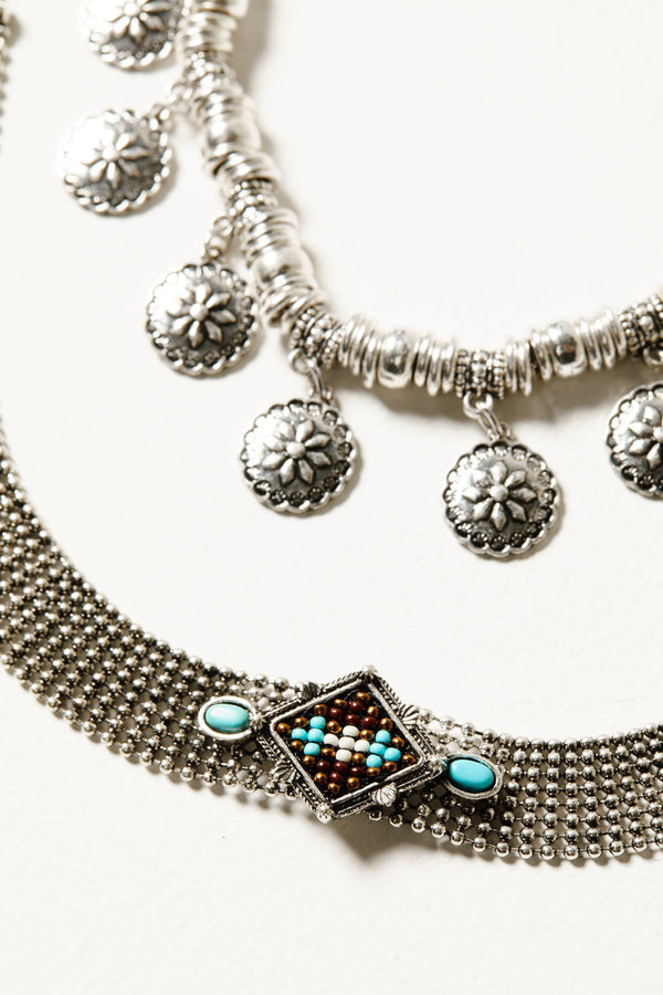 Lantana Choker Necklace Set - Silver