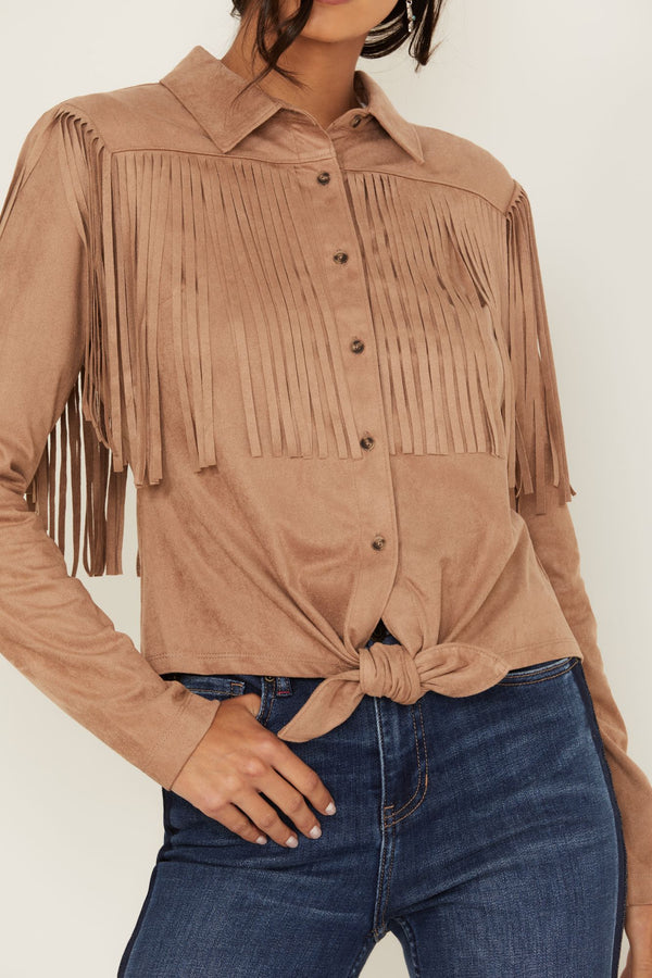 Fate Tie-Front Faux Suede Fringe Top – Idyllwind Fueled by Miranda