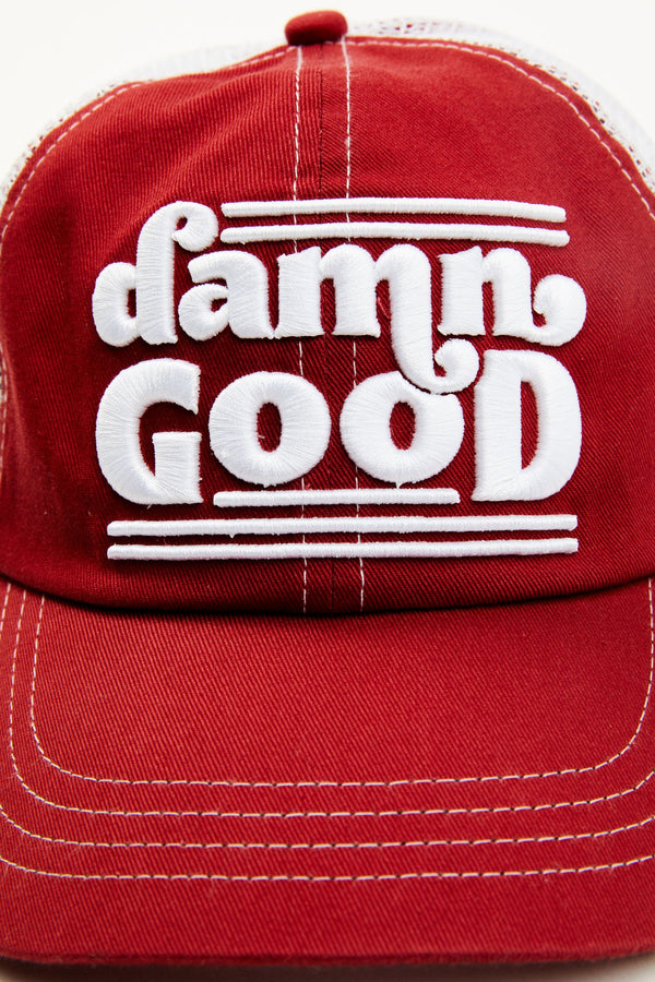 Damn Good Embroidered Mesh-Back Baseball Hat - Red