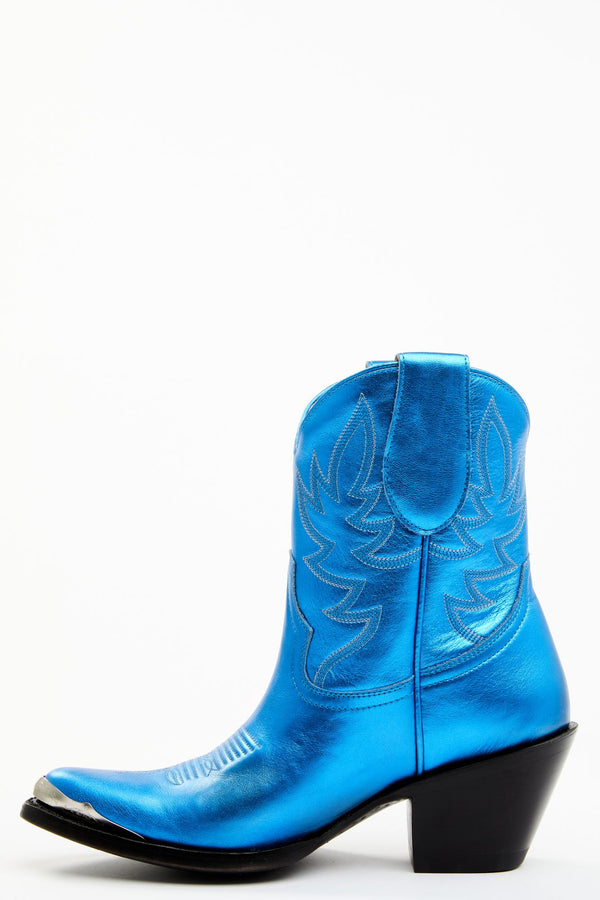 Wheels Metallic Royale Leather Western Booties - Pointed Toe - Royal Blue