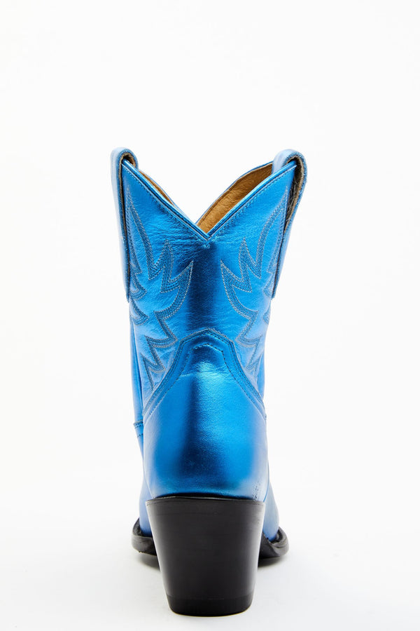 Wheels Metallic Royale Leather Western Booties - Pointed Toe - Royal Blue