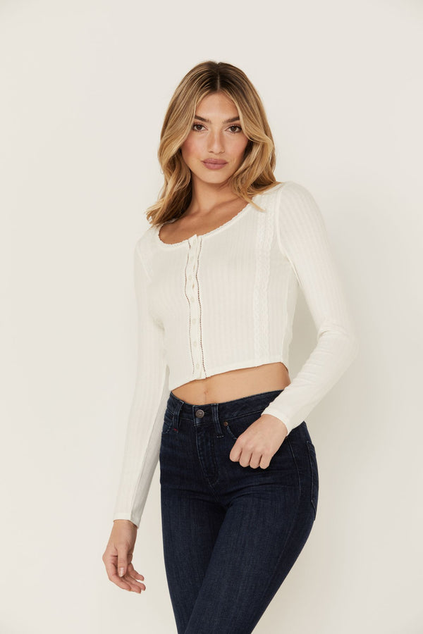 Daisy Trail Ivory Pointelle Button Front Top - Ivory