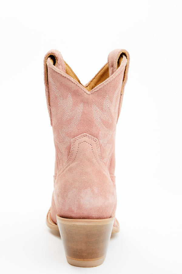 Wheels Pink Suede Fashion Western Booties - Round Toe - Pink
