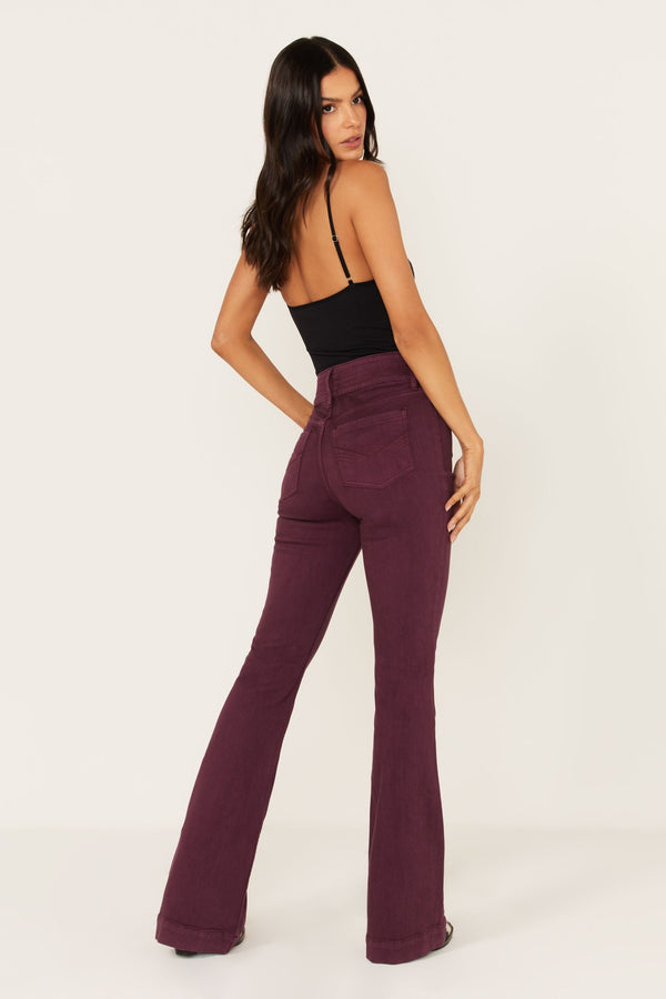 High Rise Flap Pocket Outlaw Flare Jeans - Purple