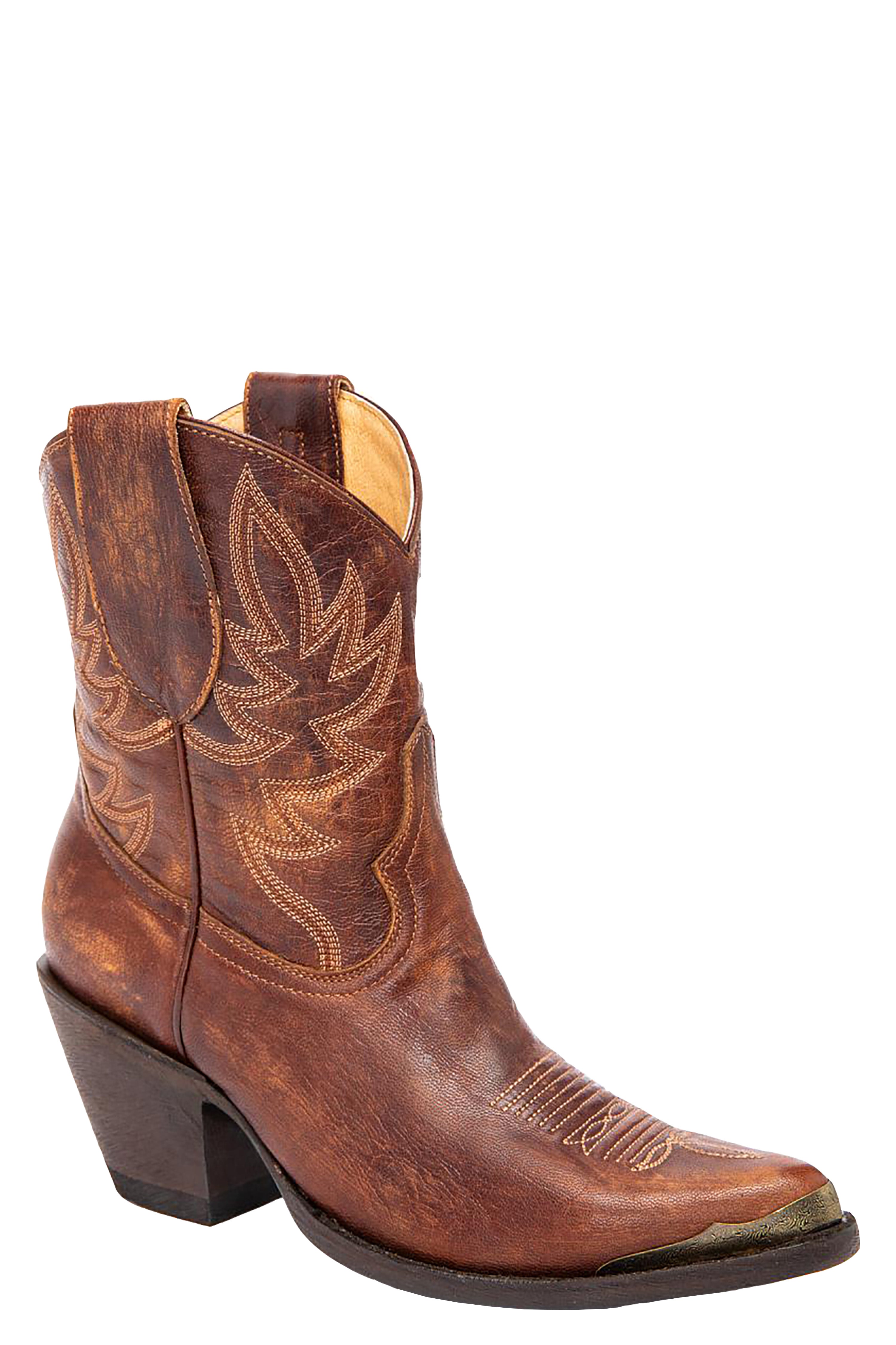 Wheels Brown Leather Western Booties Round Toe