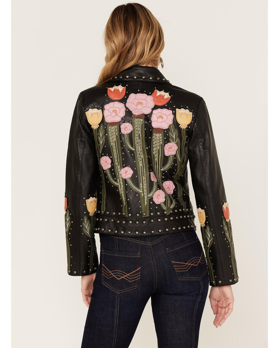 Cactus Bloom Floral Patchwork Leather Moto Jacket – Idyllwind Fueled by ...