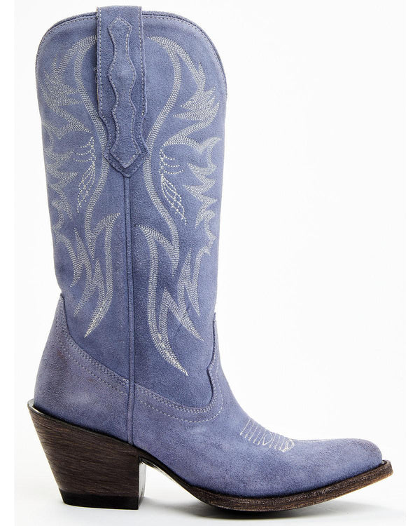 Charmed Life Periwinkle Suede Western Boots - Round Toe