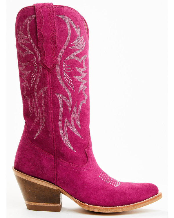 Charmed Life Berry Suede Western Boots - Round Toe