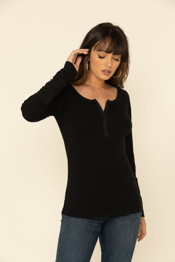 Black Starlit Henley Top - Black