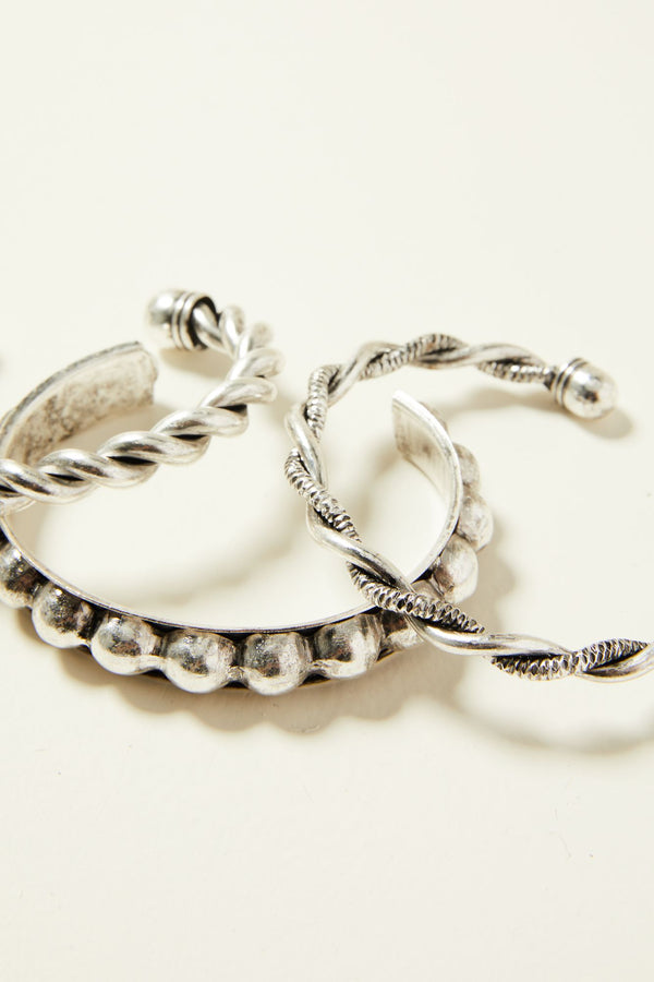 Never Bending Spiraling Cuff Bracelet Set - Silver