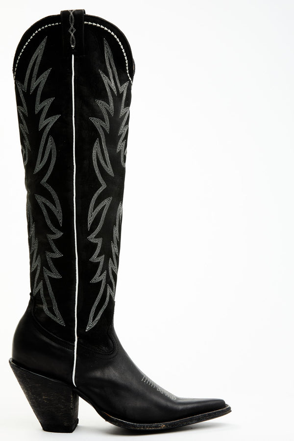 Gwennie Nilo Black Tall Leather Western Boots - Snip Toe - Black