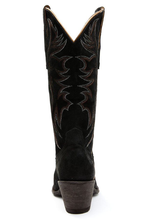 Charmed Life Black Suede Western Boots- Round Toe - Black