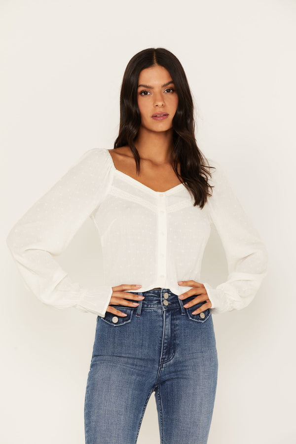 Swiss Dot Lace Poet Top - Ivory