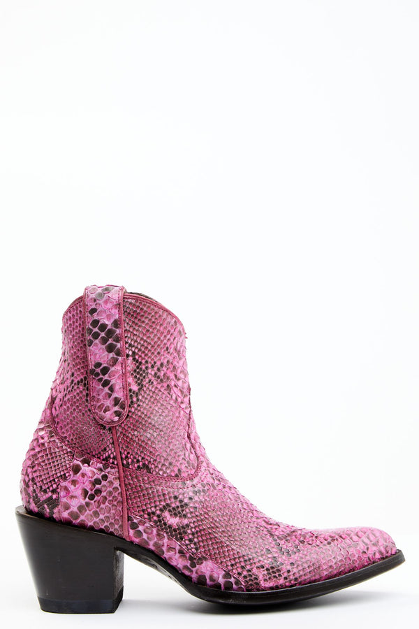 Exotic Python Western Bootie - Pointed Toe - Pink