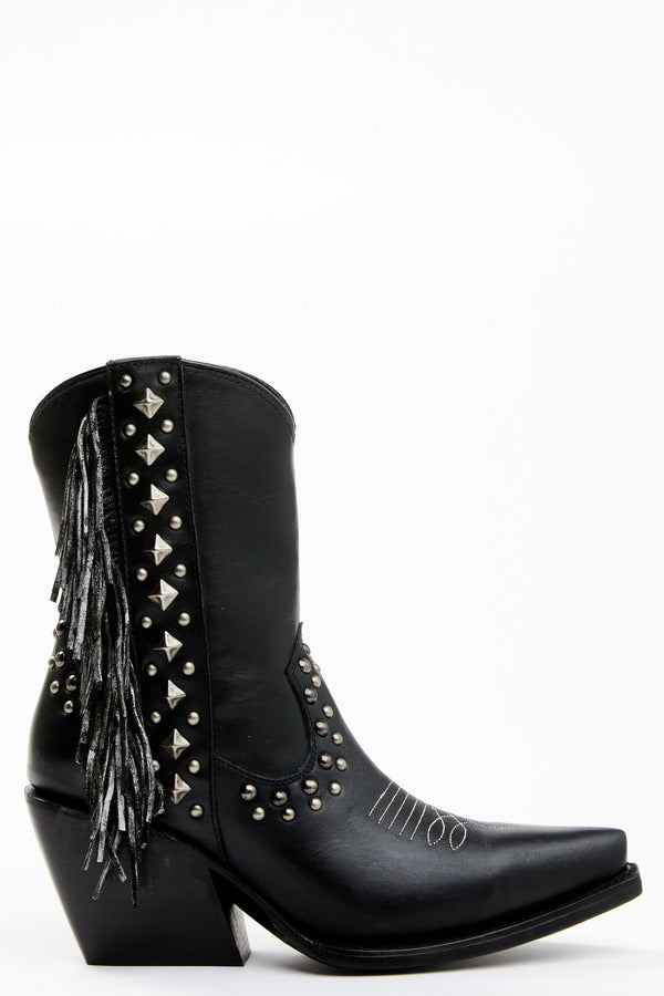 Studded Fringe Day Trip Cowgirl Boots - Snip Toe - Black