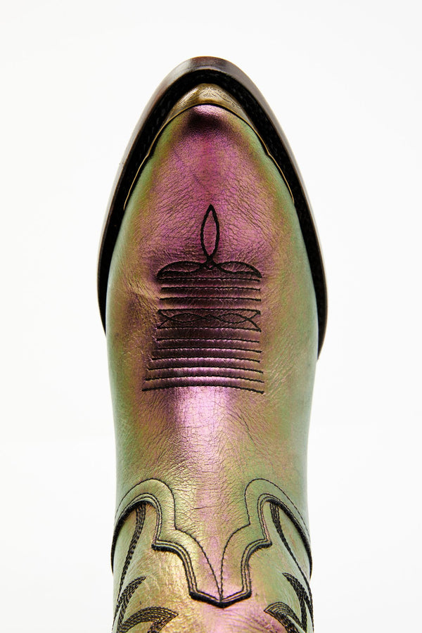 Dazzled Iridescent Metallic Leather Booties - Pointed Toe - Multi