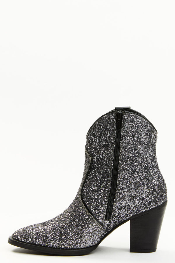 Stop and Stare Western Booties - Round Toe - Silver