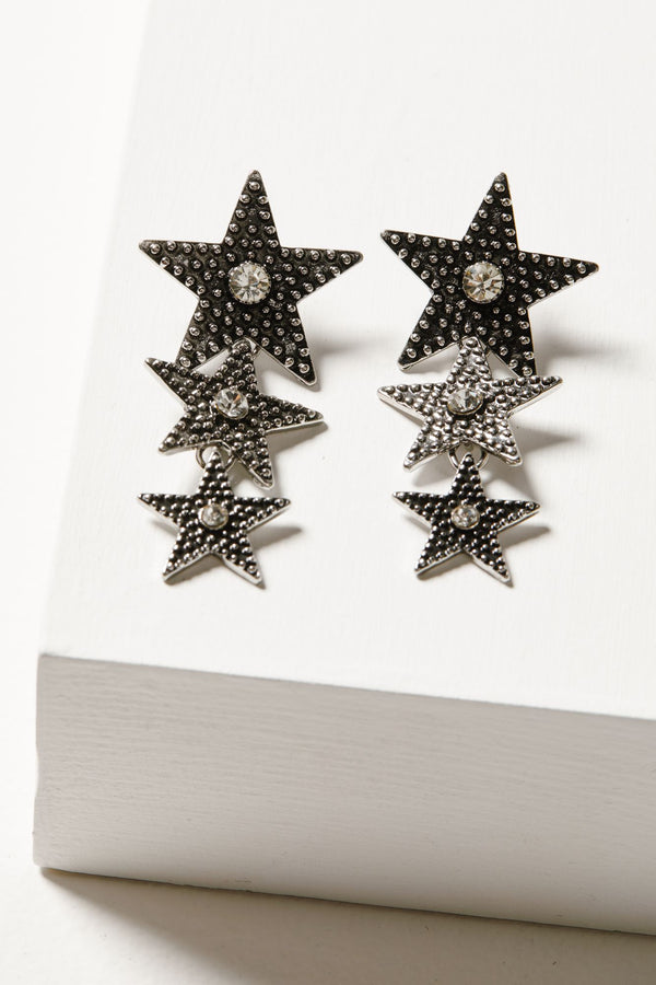 Silver and Black Rhodium Raw Diamond Cross Earrings | Keith Jack
