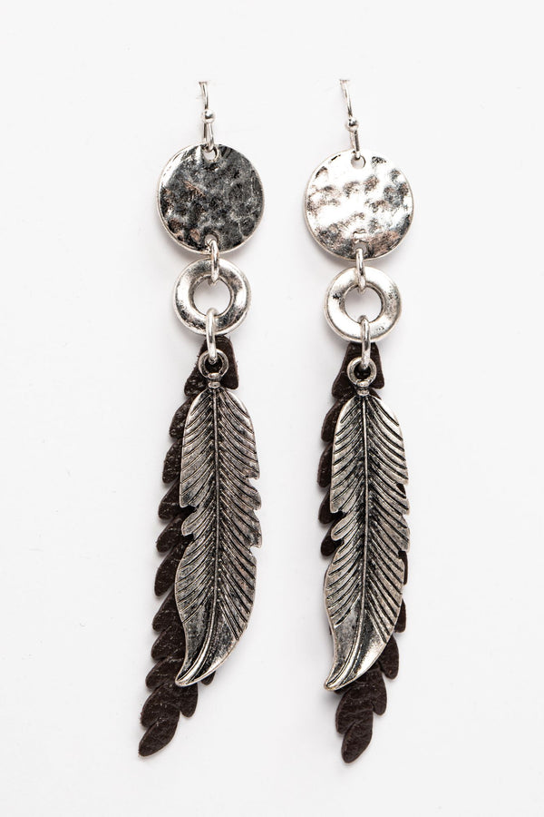 Wing Feather Earrings - Silver