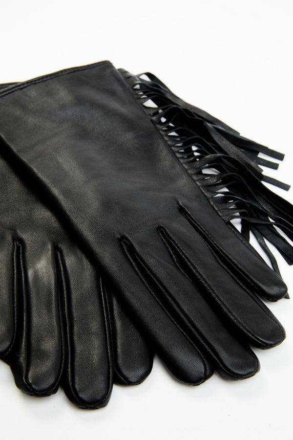 Black Leather Fringe Gloves - Black