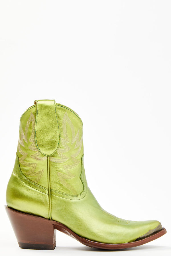 Envy Metallic Green Fashion Leather Western Booties - Round Toe - Green