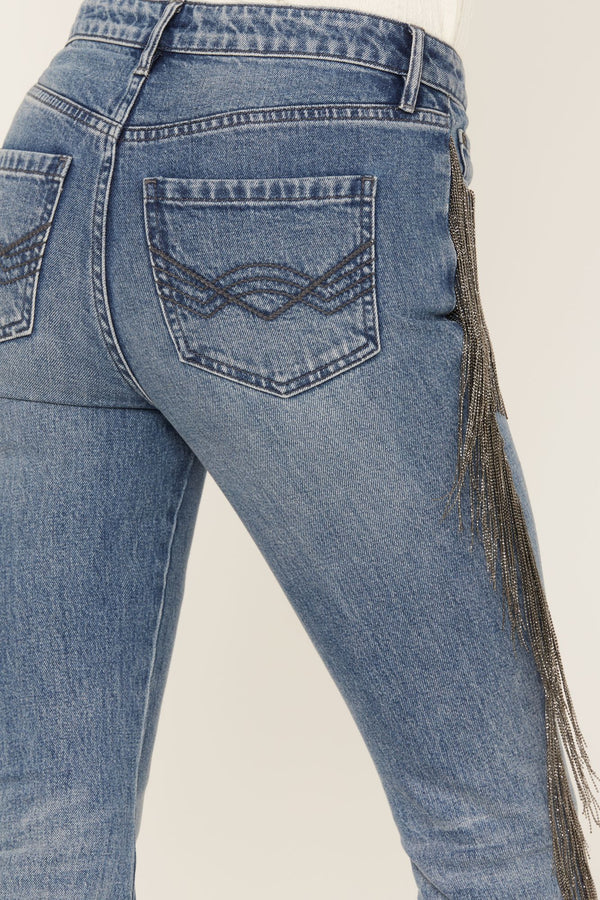 Carlyle Place High Risin' Fringe Bootcut Jeans - Medium Wash