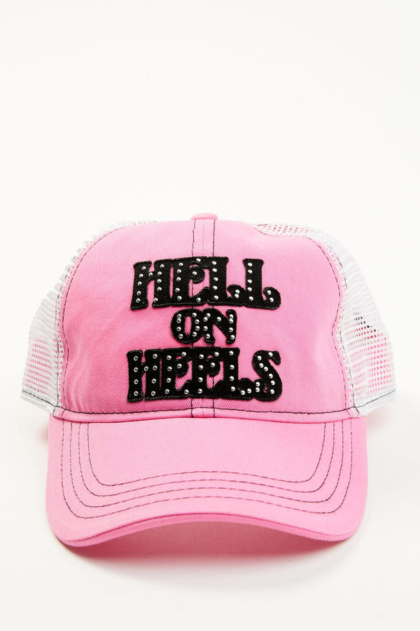 Hell On Heels Mesh-Back Baseball Hat - Pink