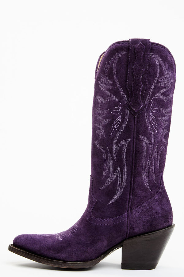 Charmed Life Purple Suede Western Boots - Round Toe - Purple