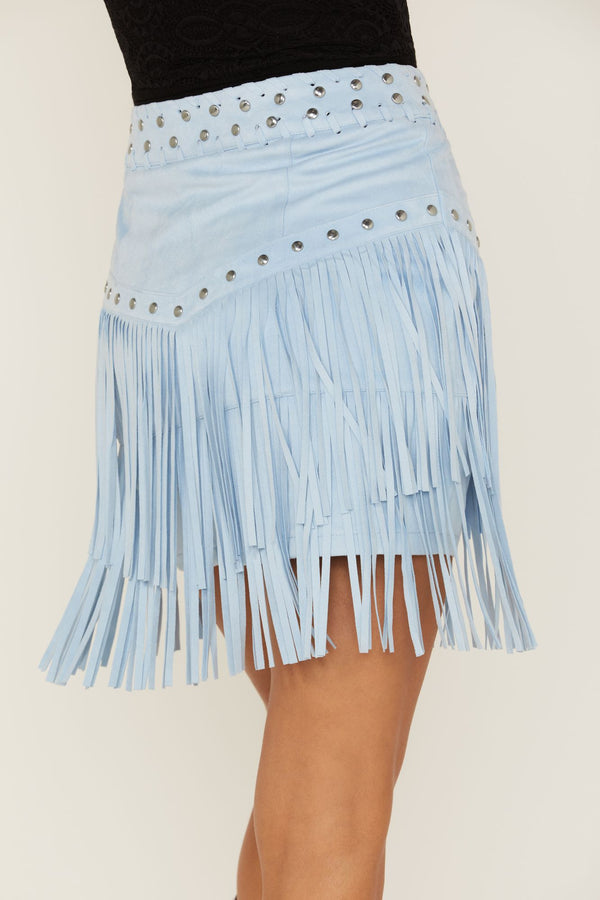 Maxwell Ave Tiered Faux Suede Mini Skirt - Light Blue