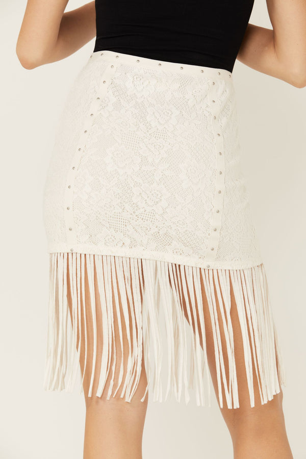 Ivory Crochet Lightning Fringe Skirt - Cream