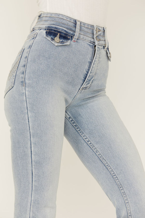 High Risin' Beaumont Wash Stretch Signature Back Pocket Flare Jeans - Light Wash